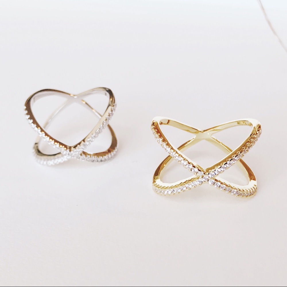 New With Tags X Criss Cross CZ Pave Plated Ring - Picture 10 of 11